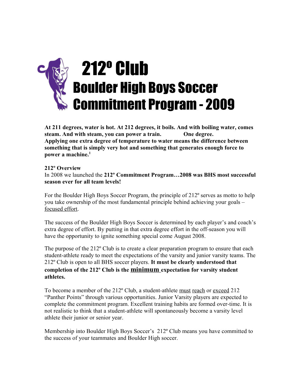 Boulder High Boys Soccer Commitment Program - 2009