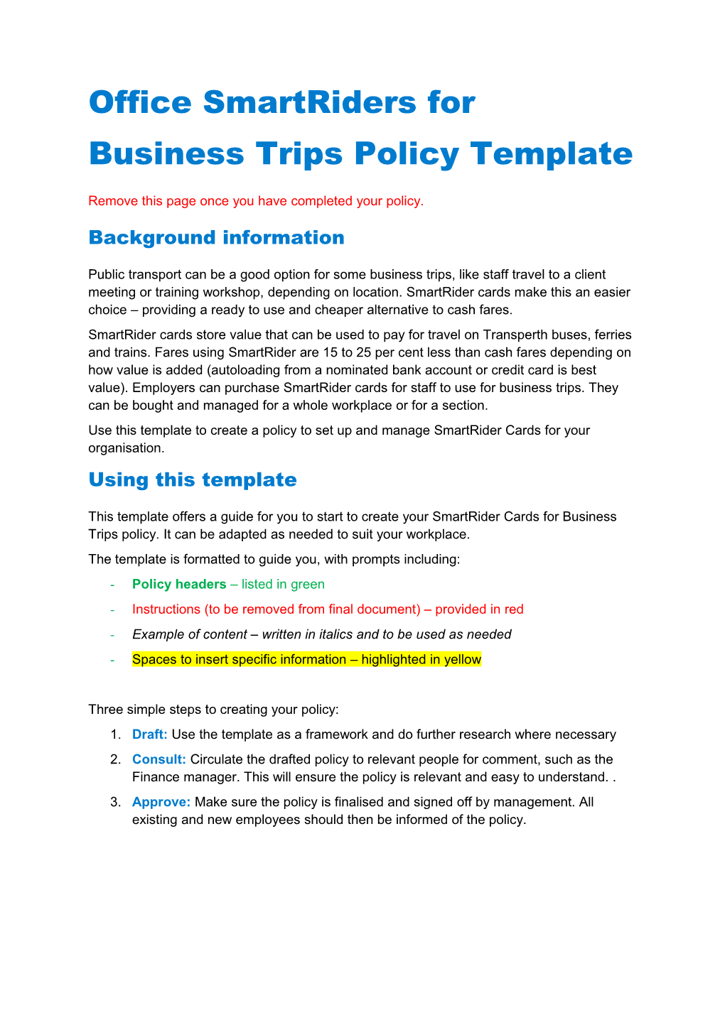 Office Smartriders for Business Trips Policy Template