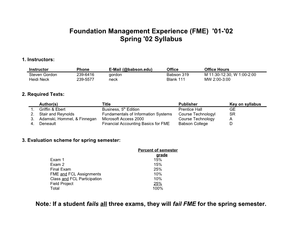 Foundation Management Experience (FME) '01-'02