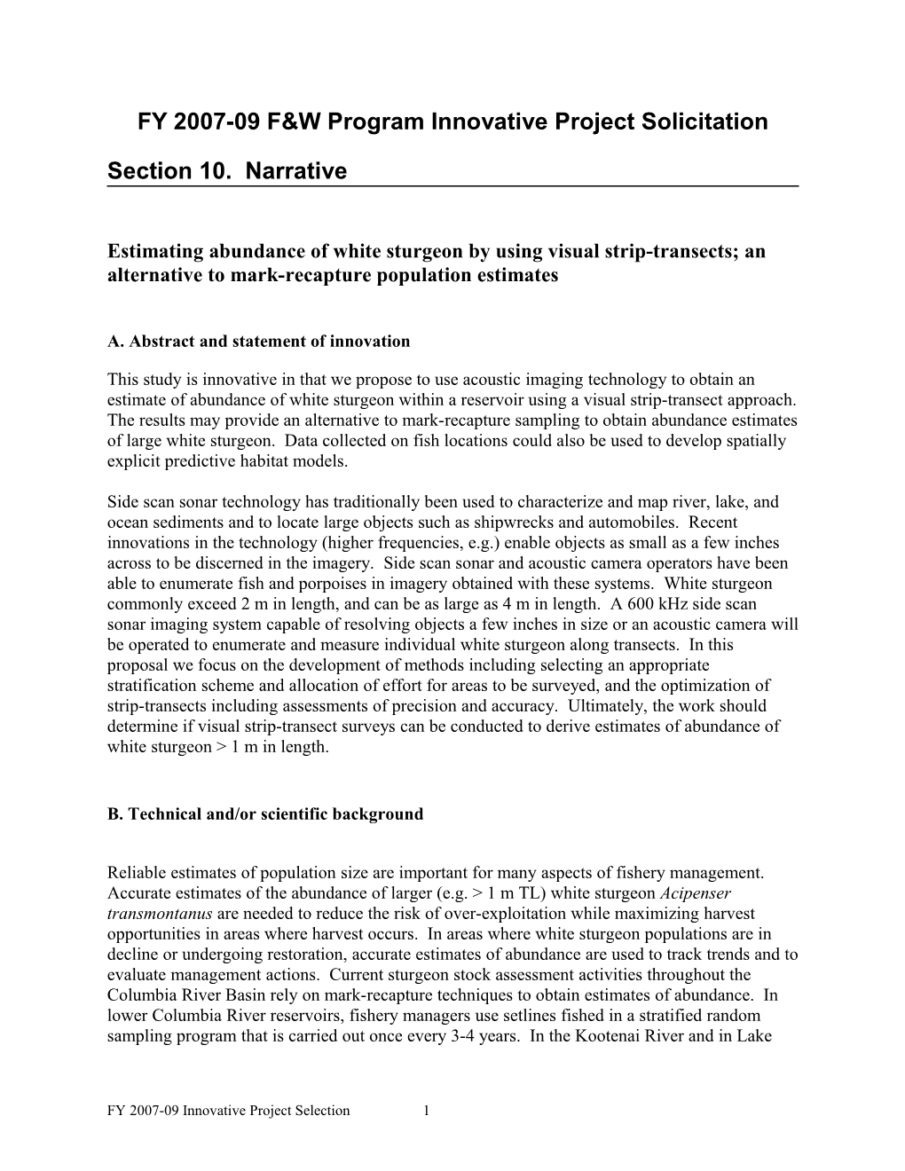 FY 2007-09 F&W Program Innovative Project Solicitation