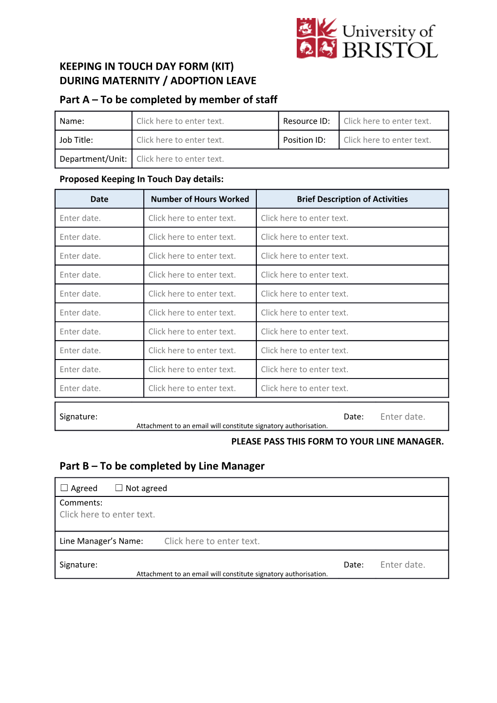 Keeping in Touch Day Form (Kit) During Maternity / Adoption Leave