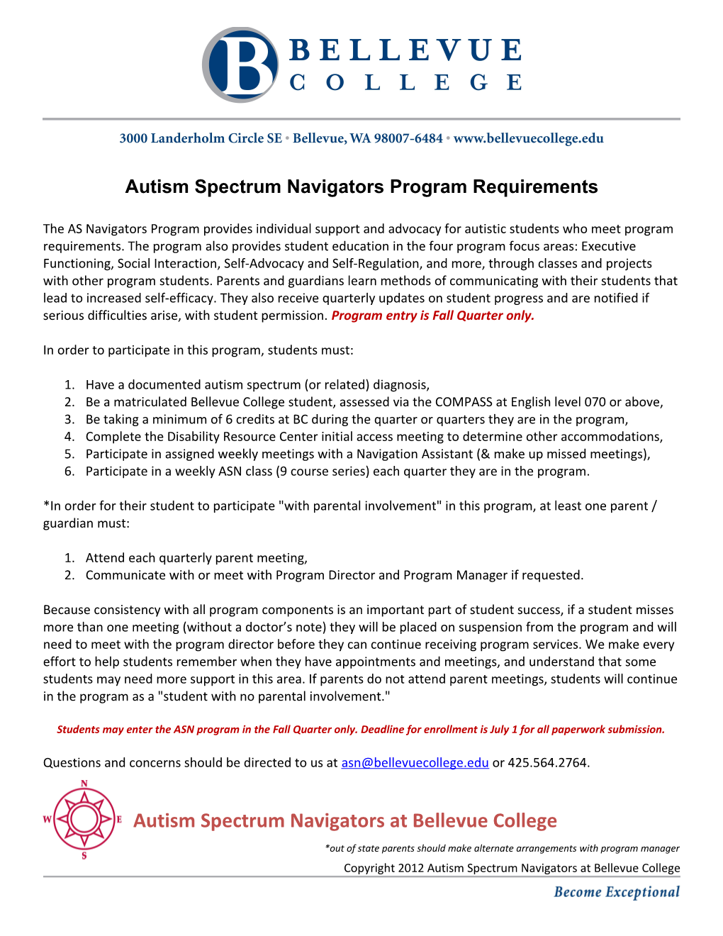 Autism Spectrum Navigators Program Requirements