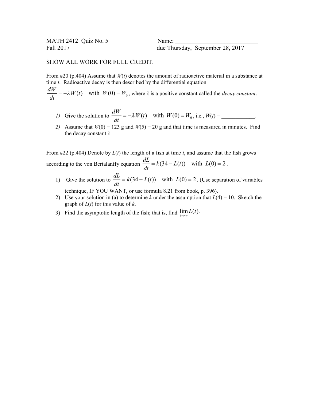 MATH 3335 Homework Set # 1