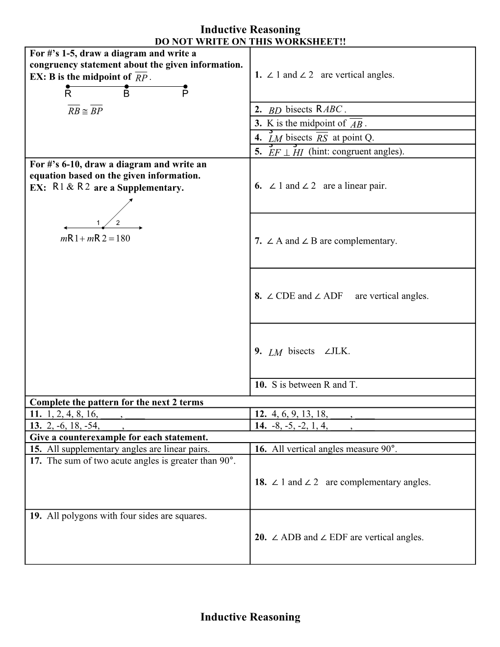 Do Not Write on This Worksheet