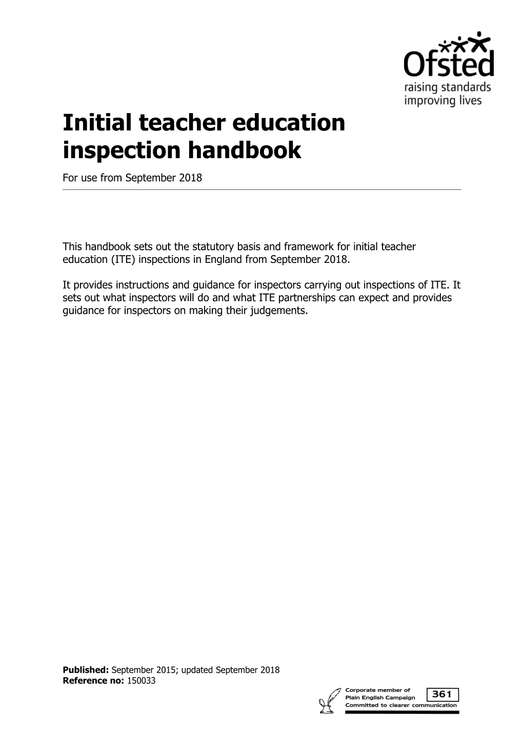 Initial Teacher Education: Inspection Handbook