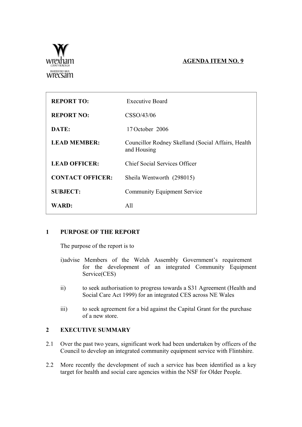 Wrexham County Borough Council Agenda Item No._____ s1