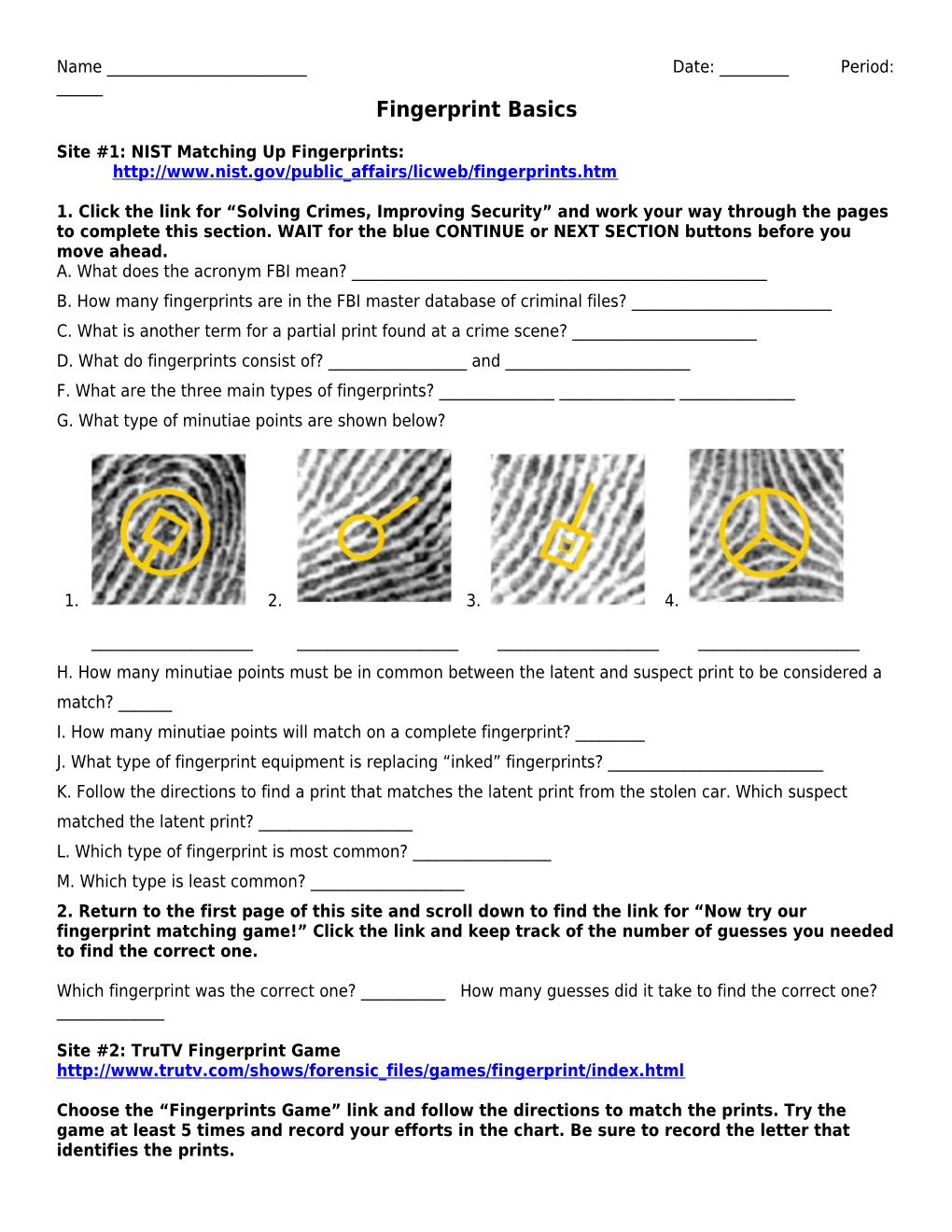 Site #1: NIST Matching up Fingerprints