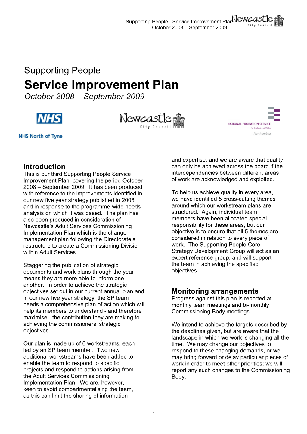 Service Improvement Plan : April 2006 September 2007