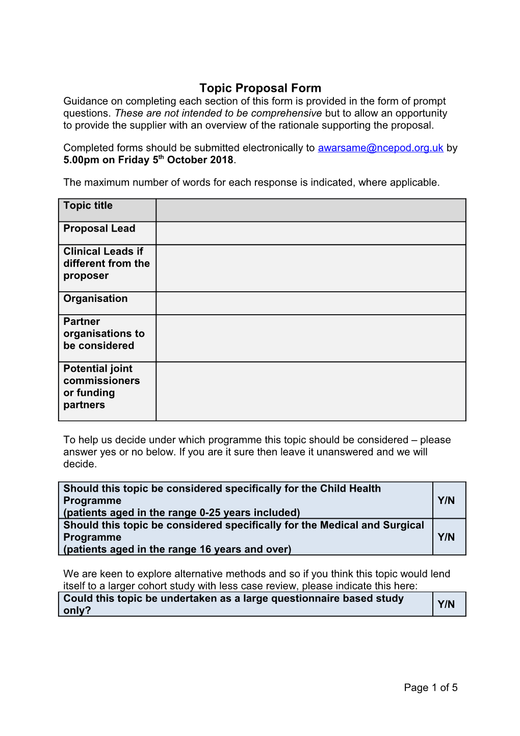 Topic Proposal Form