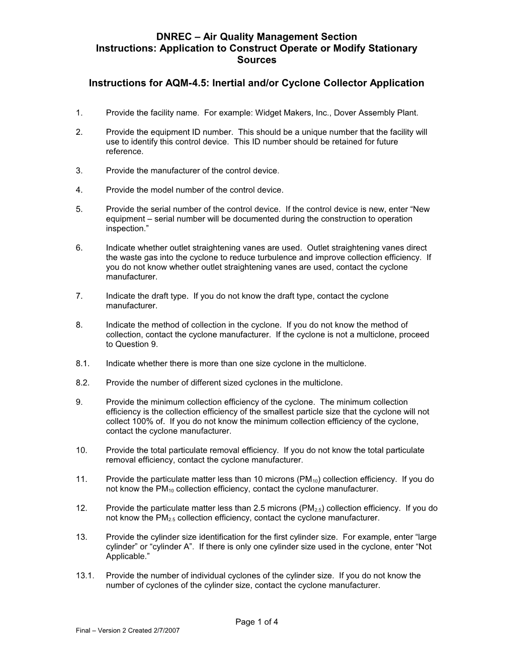 Instructions for Form AQM-4.5