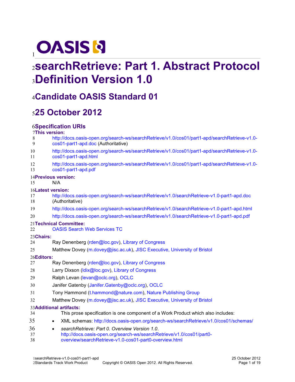 Searchretrieve: Part 1. Abstract Protocol Definition Version 1.0