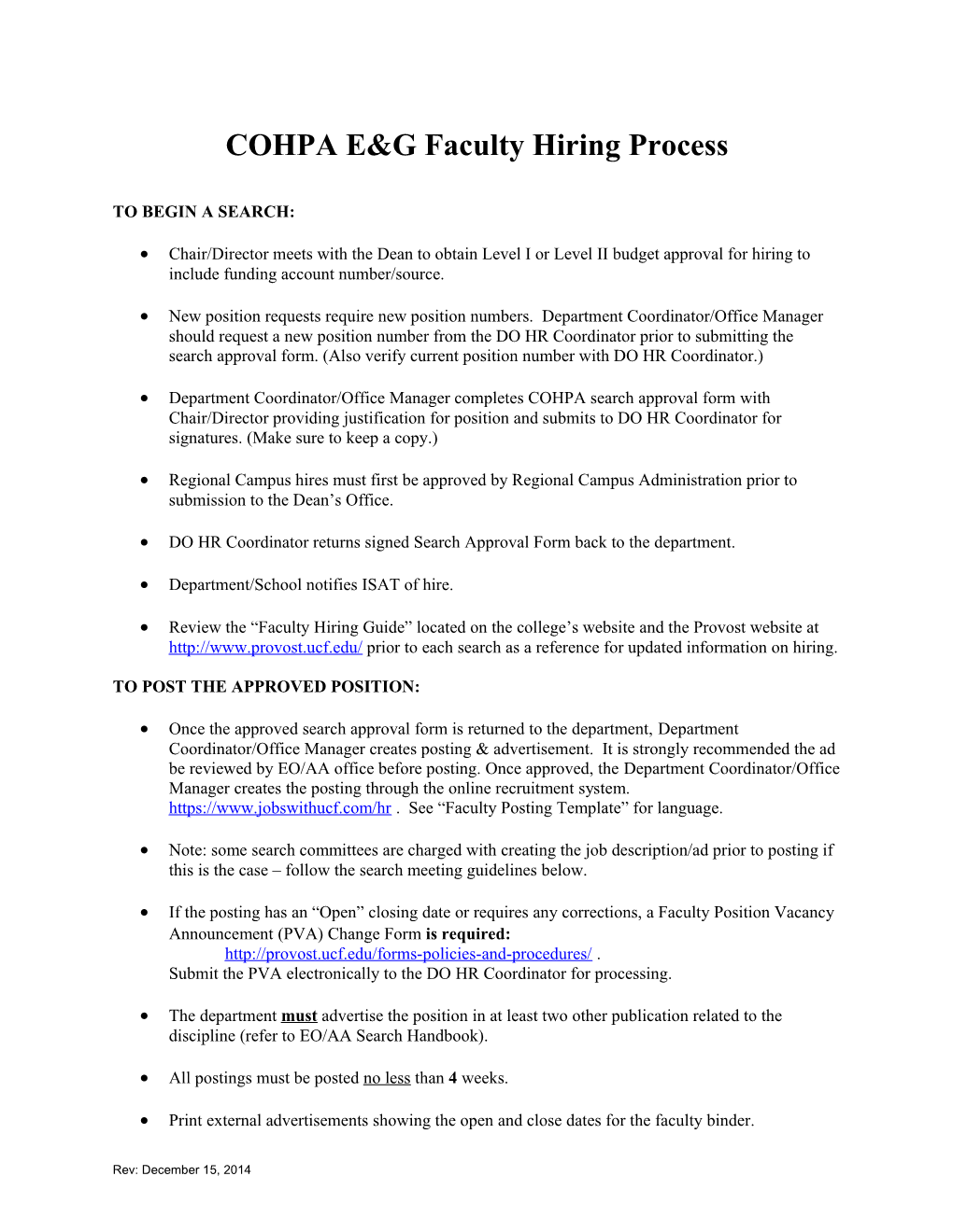 COHPA E&G Faculty Hiring Process
