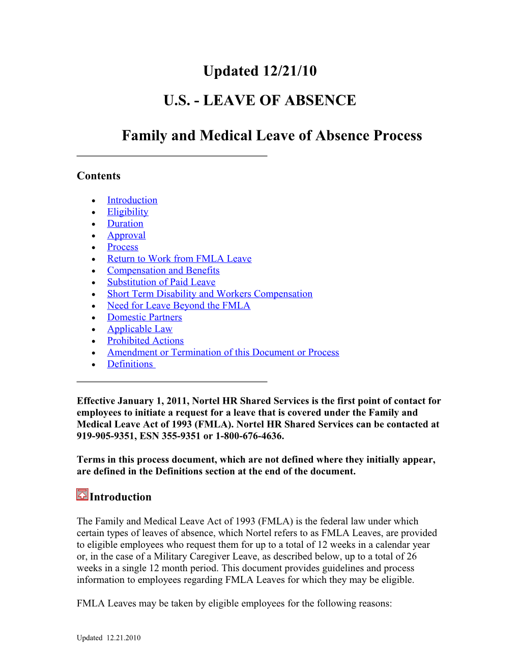 U.S. - LEAVE of Absencefamily and Medical Leave of Absence Process