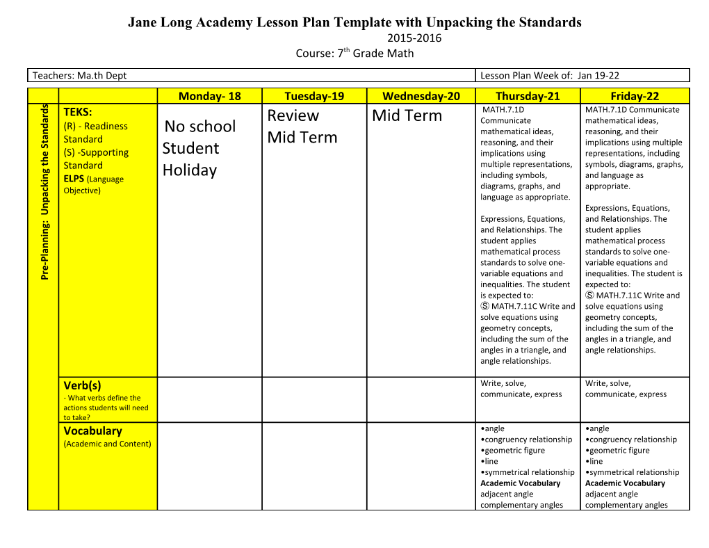 *All Lesson Plans Are Subject to Revisions and Addendums by Teacher s2