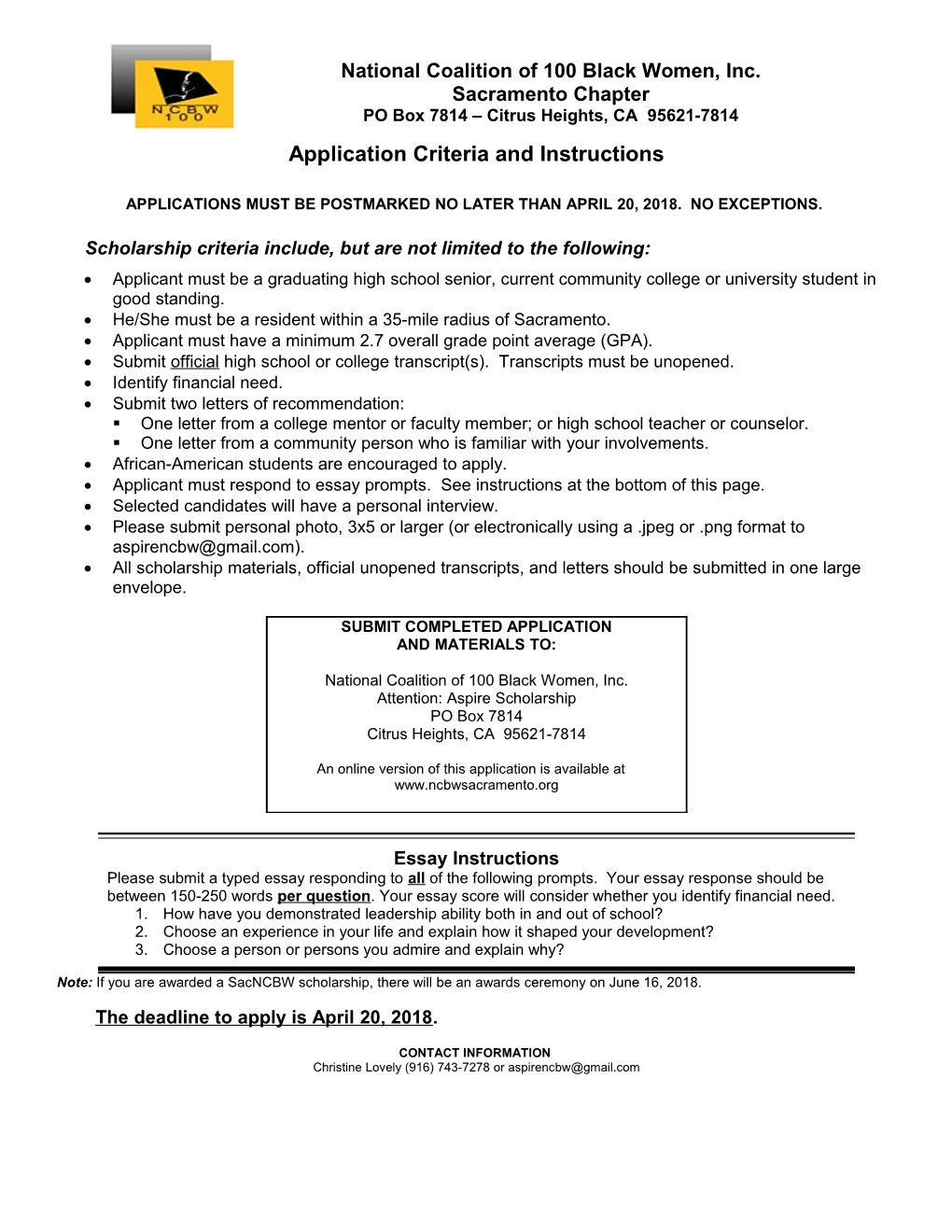 Application Criteria and Instructions