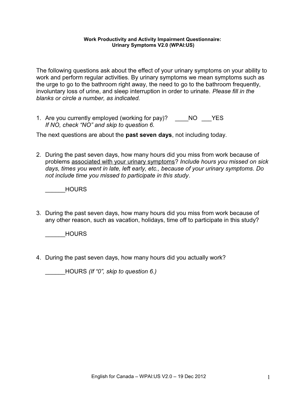 Work Productivity and Activity Impairment Questionnaire s2