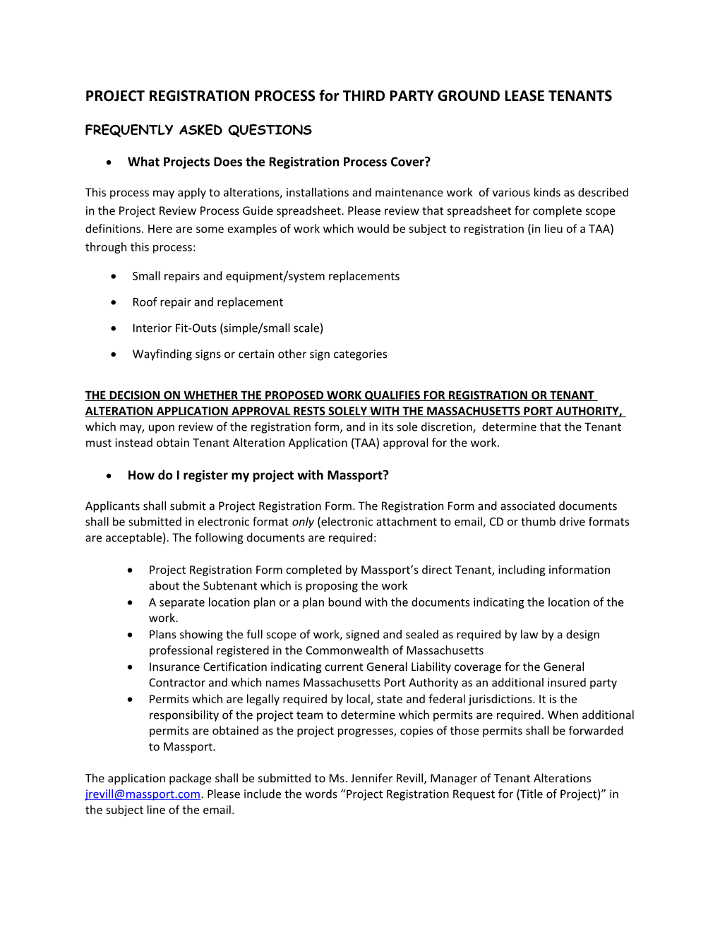 PROJECT REGISTRATION PROCESS for THIRD PARTY GROUND LEASE TENANTS