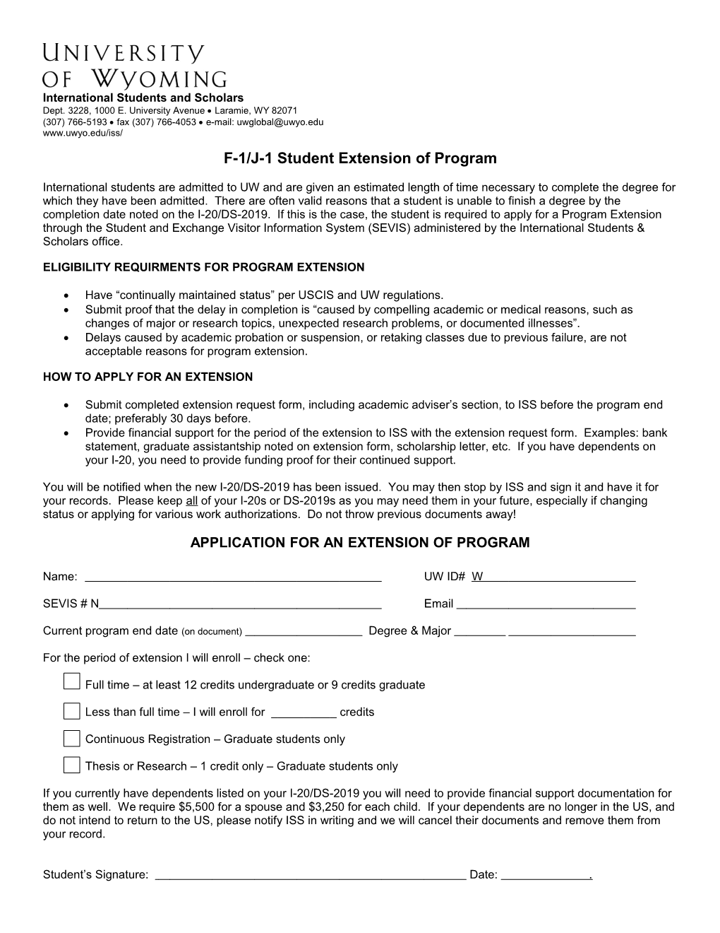 J-1/F-1 Student Extension of Program