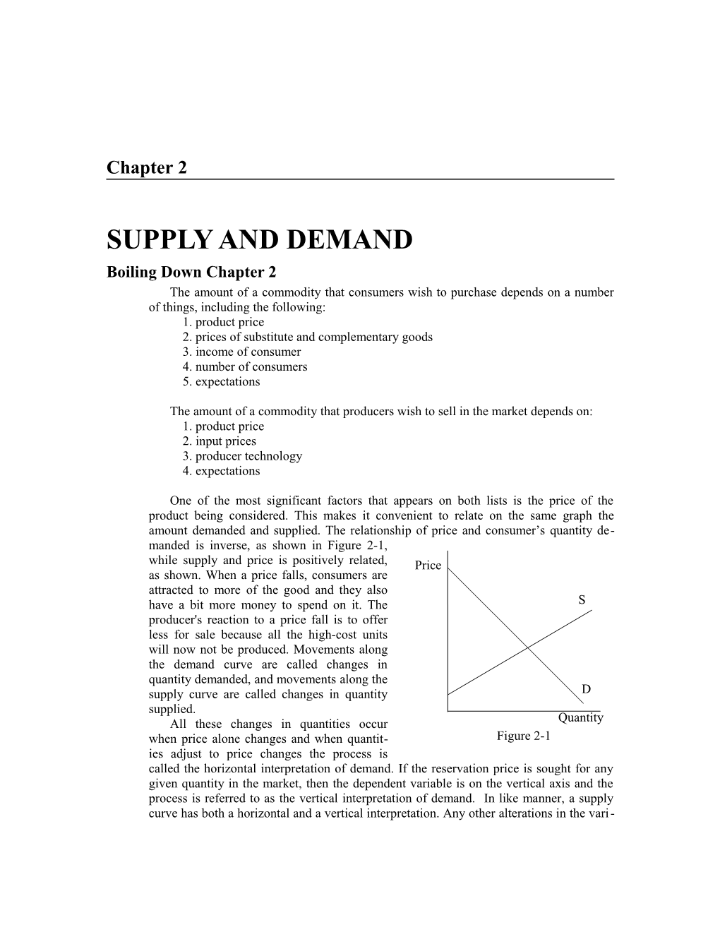CHAPTER 2: Supply and Demand
