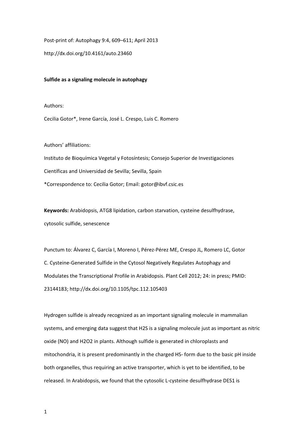 Sulfide As a Signaling Molecule in Autophagy