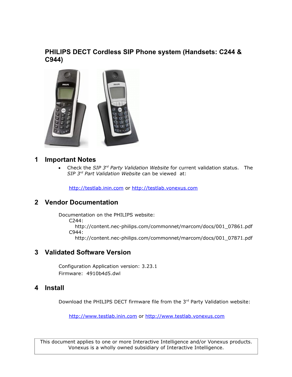 PHILIPS DECT Cordless SIP Phone System (Handsets: C244 & C944)