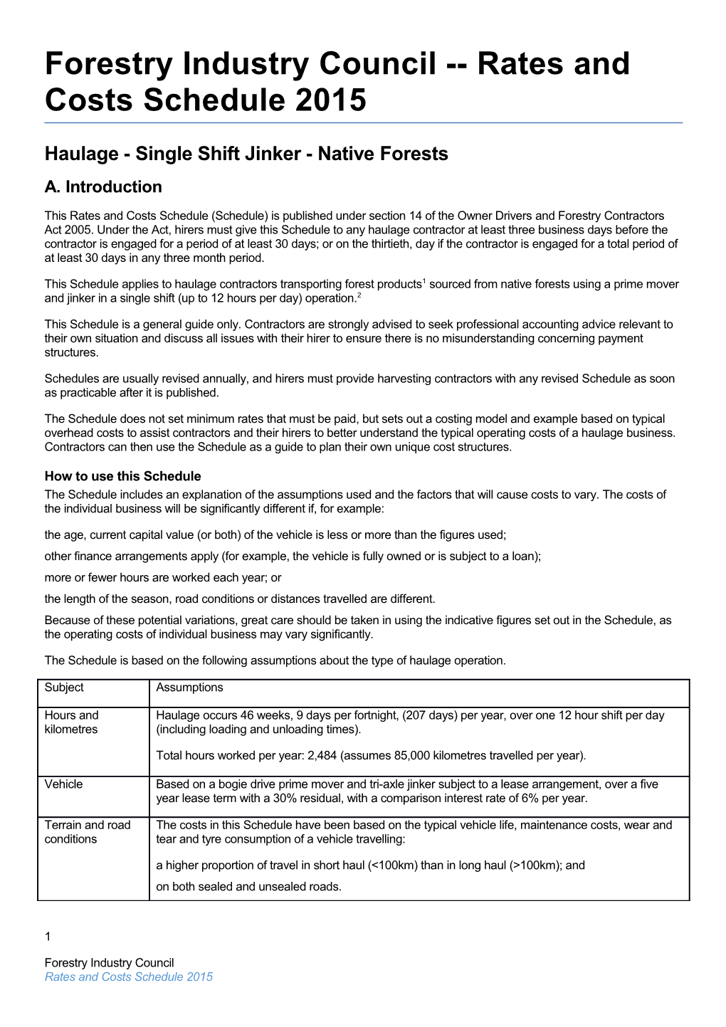 Forestry Industry Council Rates and Costs Schedule 2015