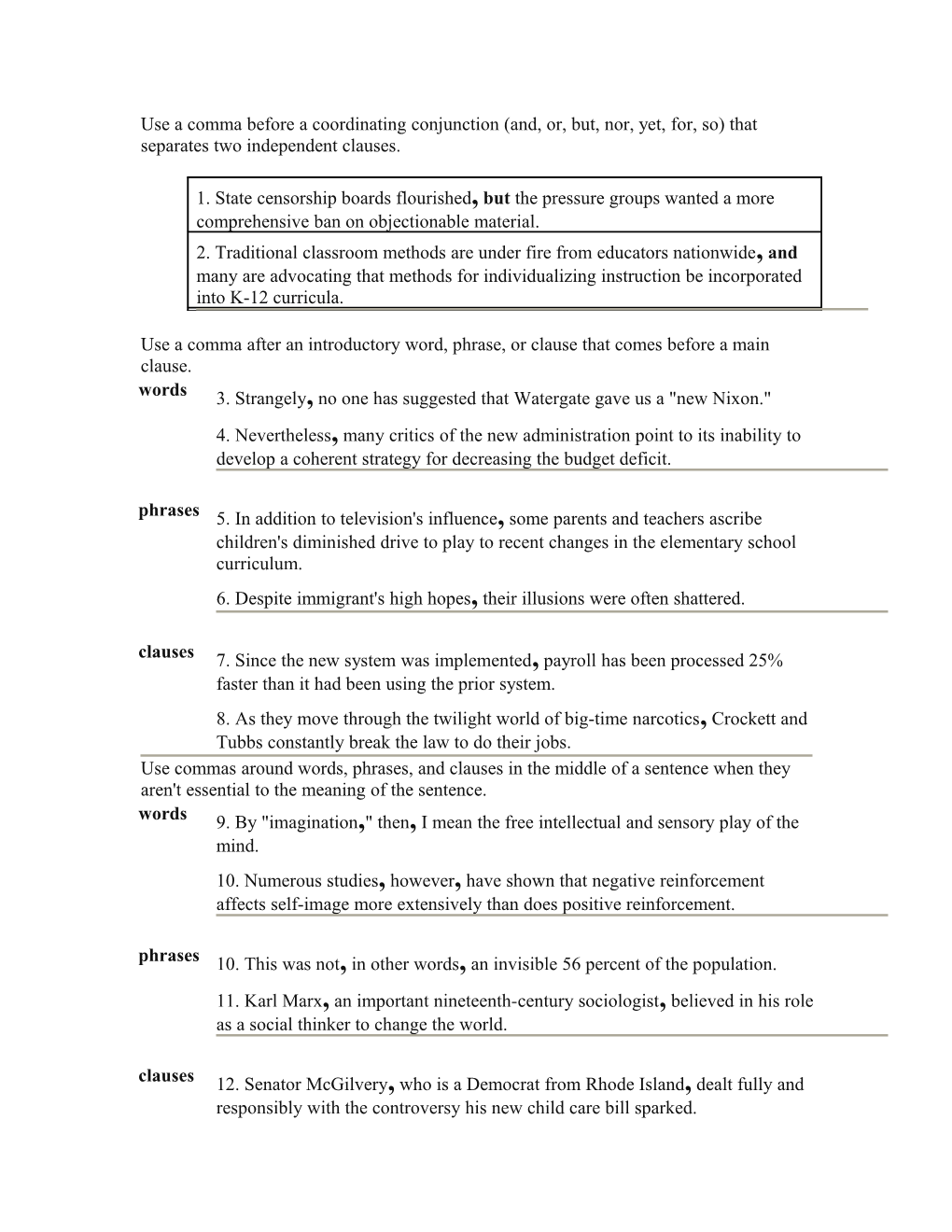 COMMAS RULES Handout