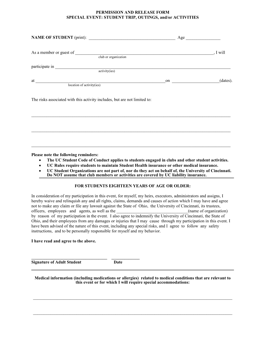 Permission and Release Form