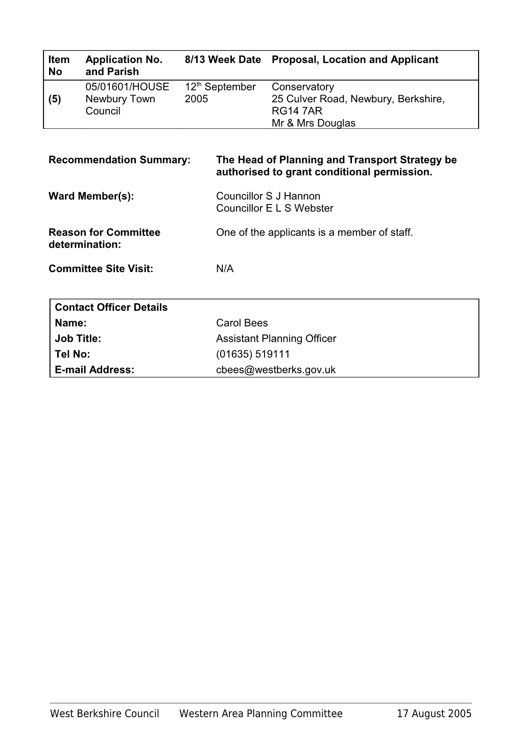 Report Format for Select Committee Meetings