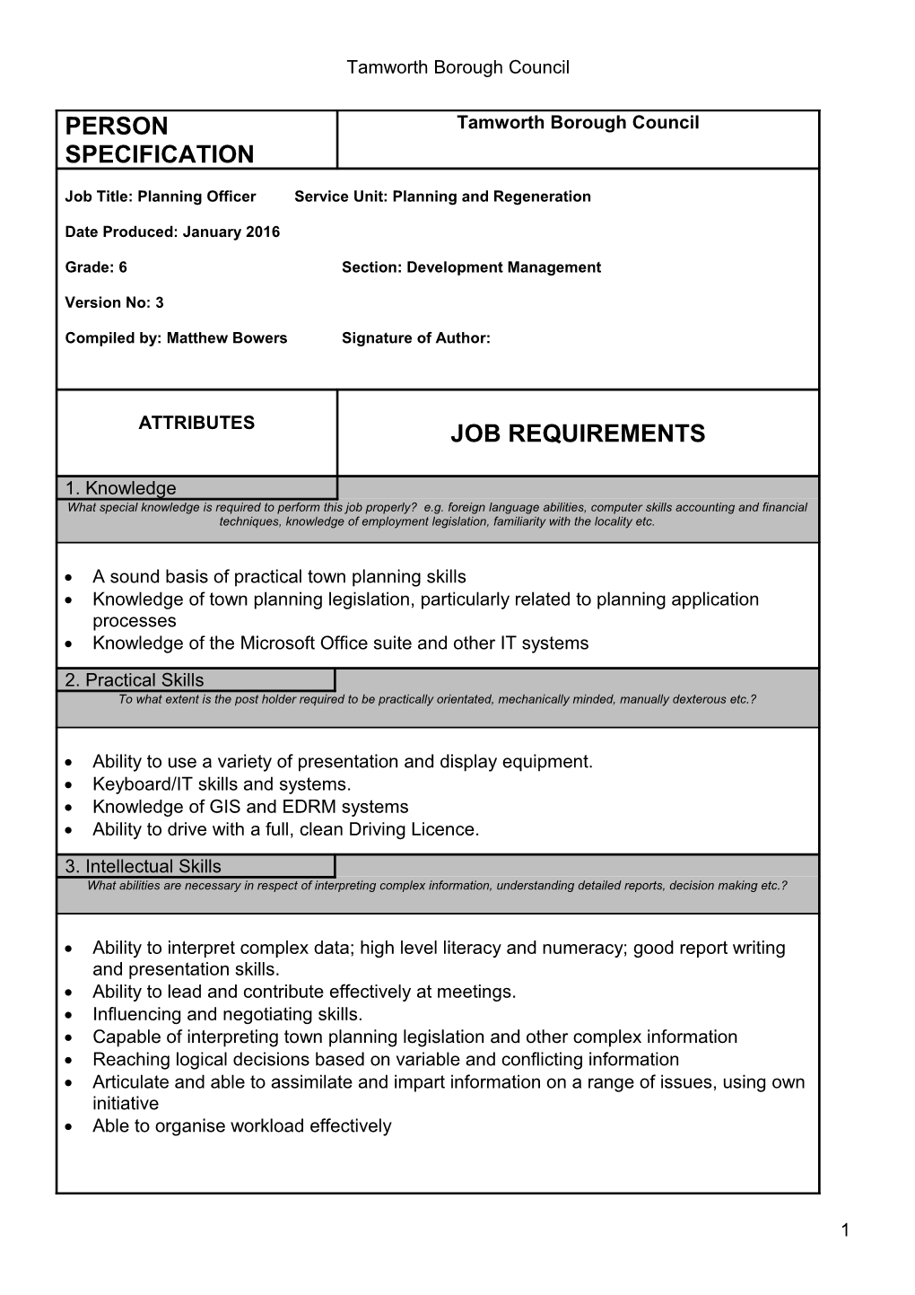Job Title: Planning Officer Service Unit: Planning and Regeneration