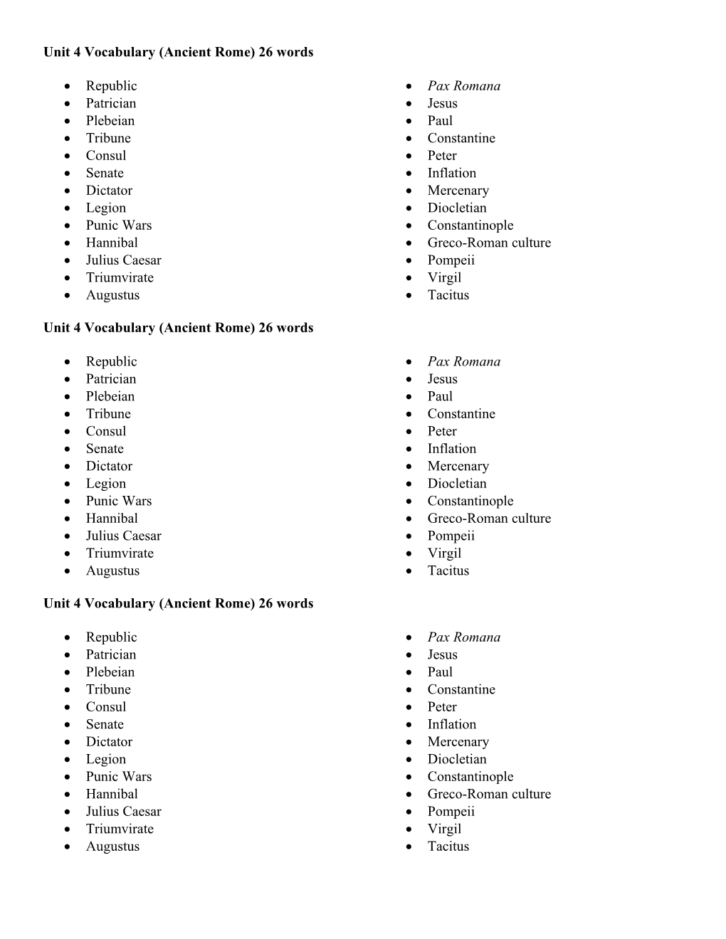 Unit 4 Vocabulary (Ancient Rome)