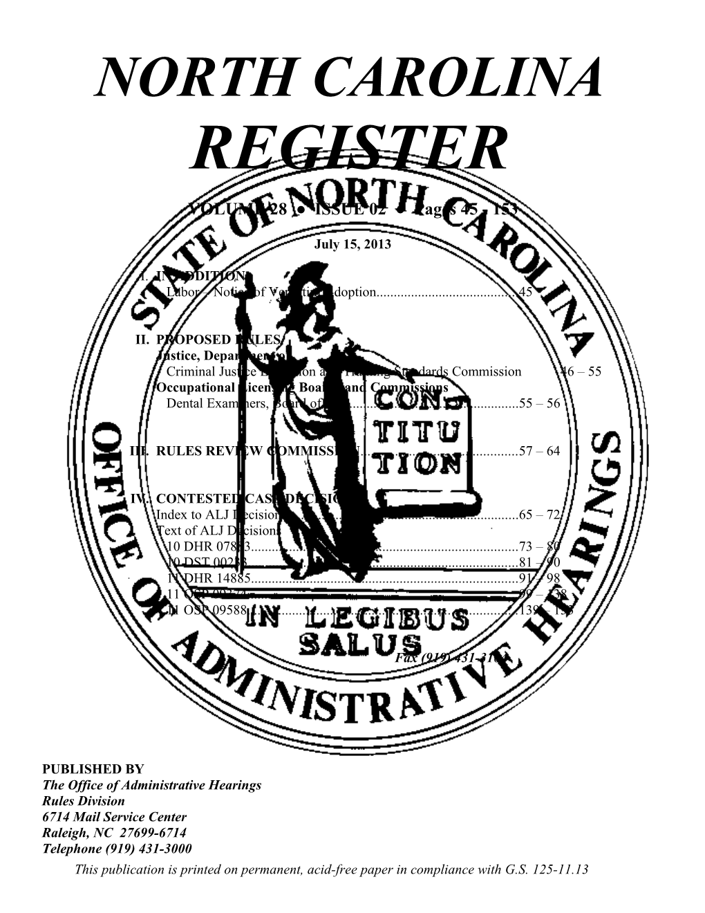 NORTH CAROLINA REGISTER Boilerplate s6