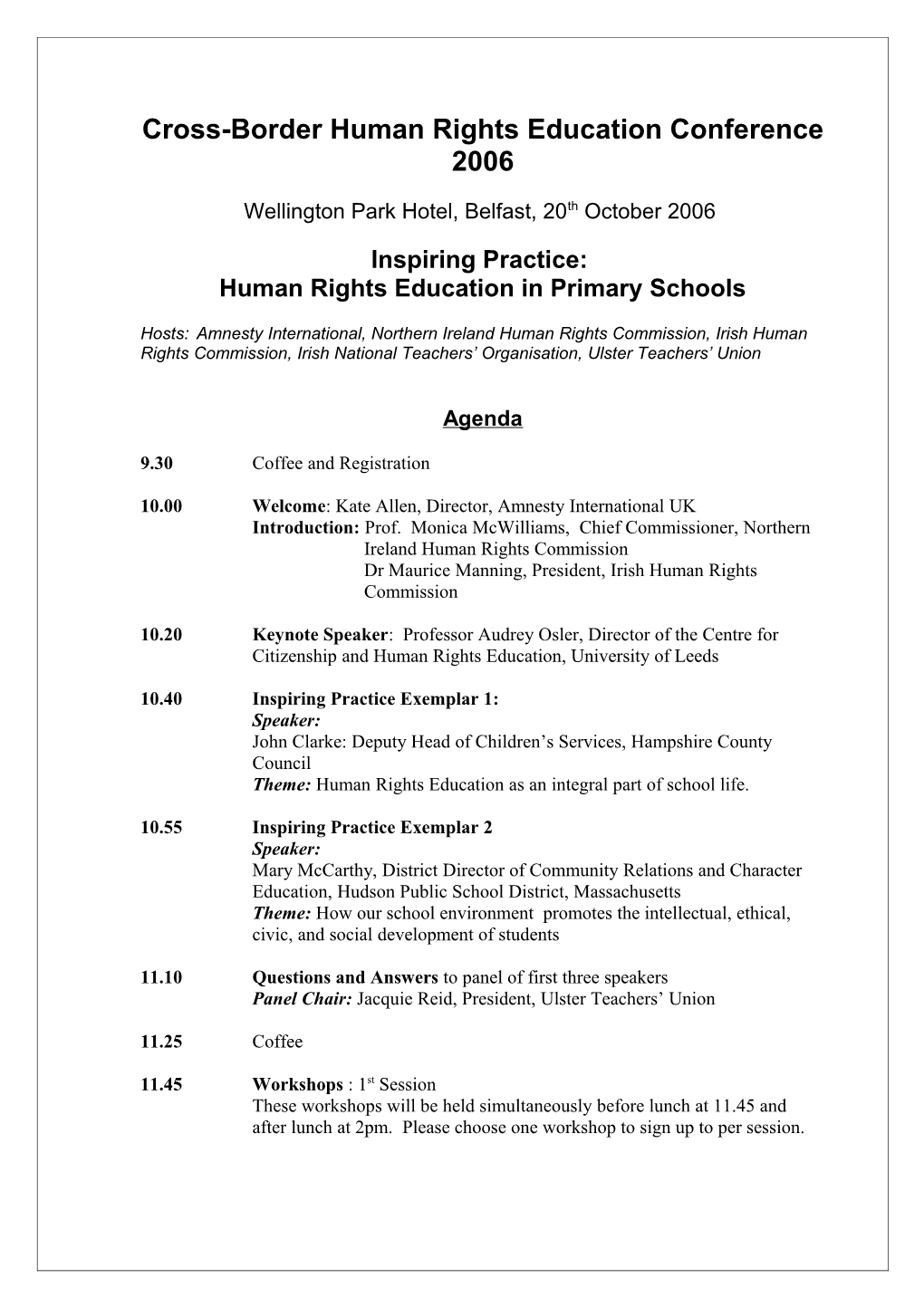 Cross-Border Human Rights Education Conference 2006-09-11