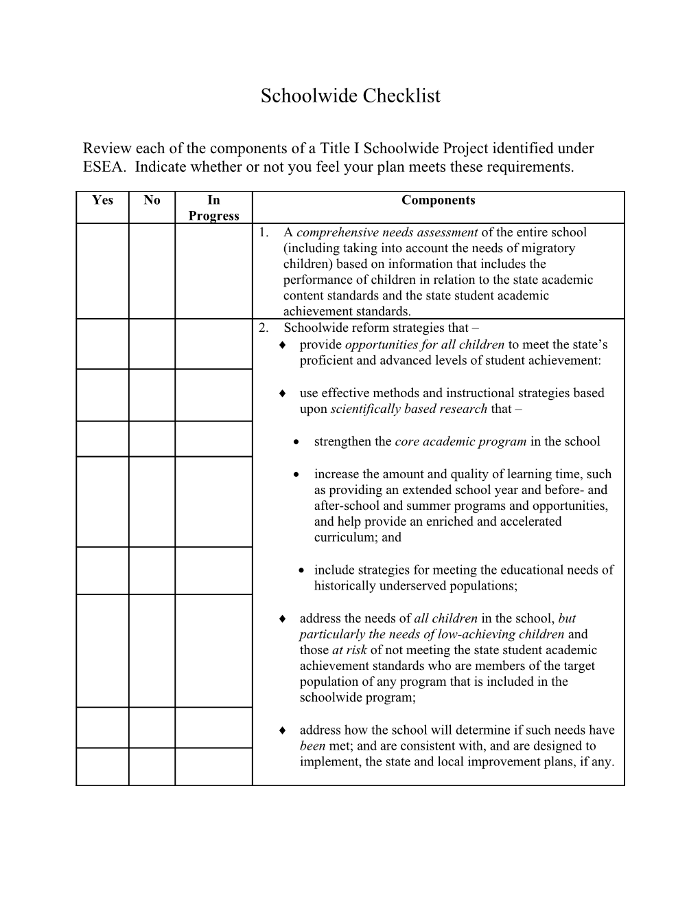 Schoolwide Checklist