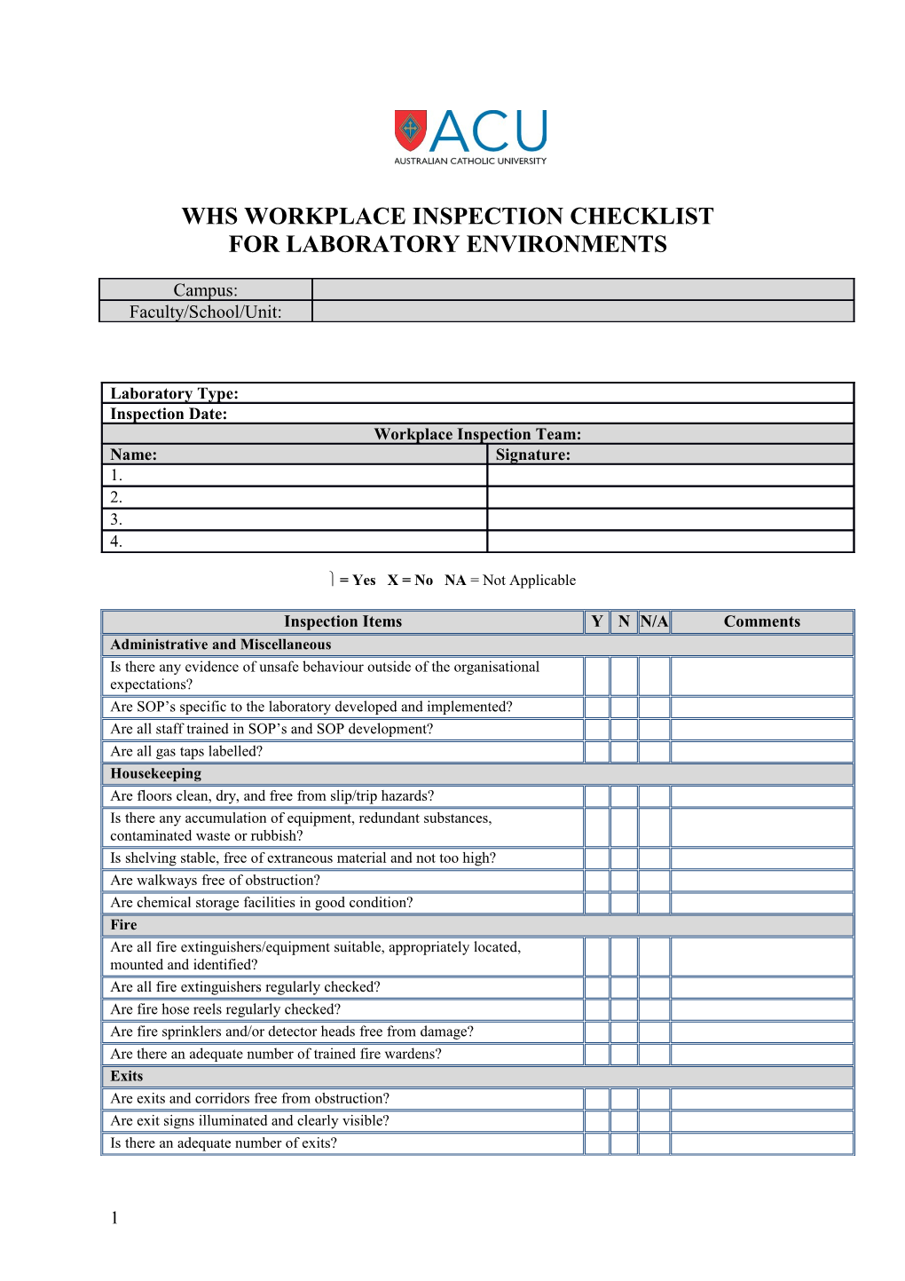 Whs Workplace Inspection Checklist