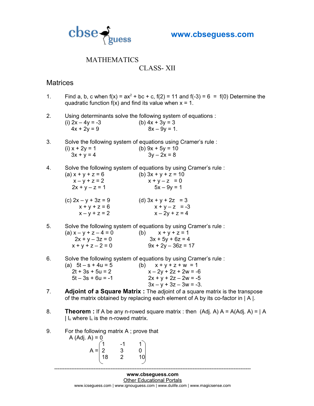 2. Using Determinants Solve the Following System of Equations
