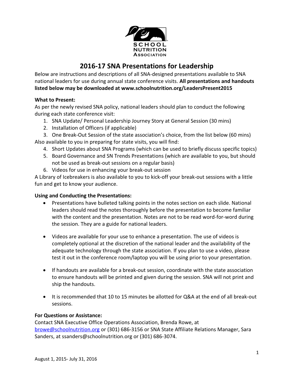 2016-17 SNA Presentations for Leadership