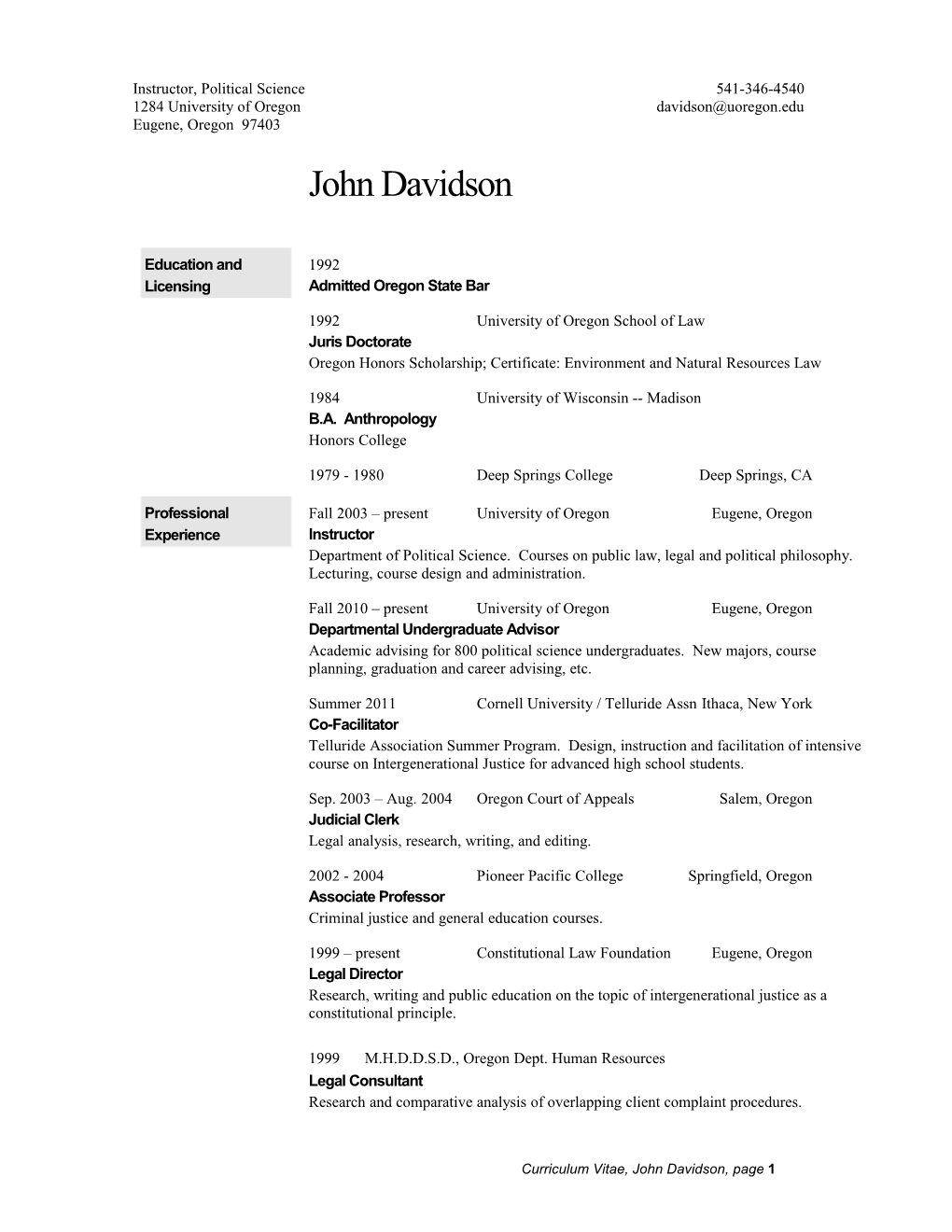 Curriculum Vitae, John Davidson, Page 6