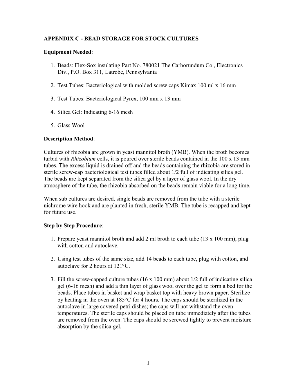 Appendix C - Bead Storage for Stock Cultures
