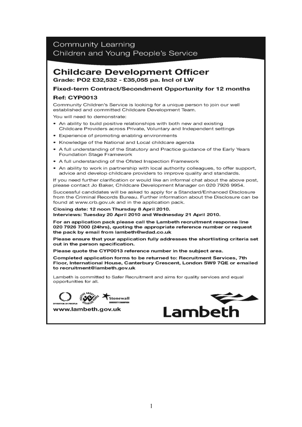 CYP0013 - Childcare Development Officer - Advert Jpeg JD PS