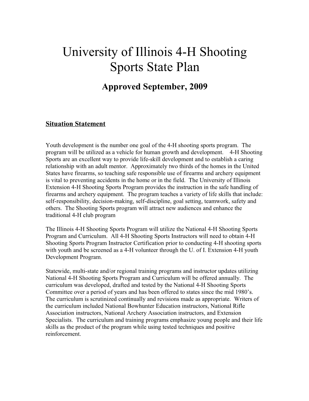 University of Illinois Shooting Sports State Plan