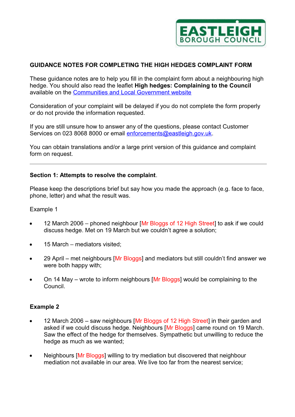 Guidance Notes for Completing the Complaint Form