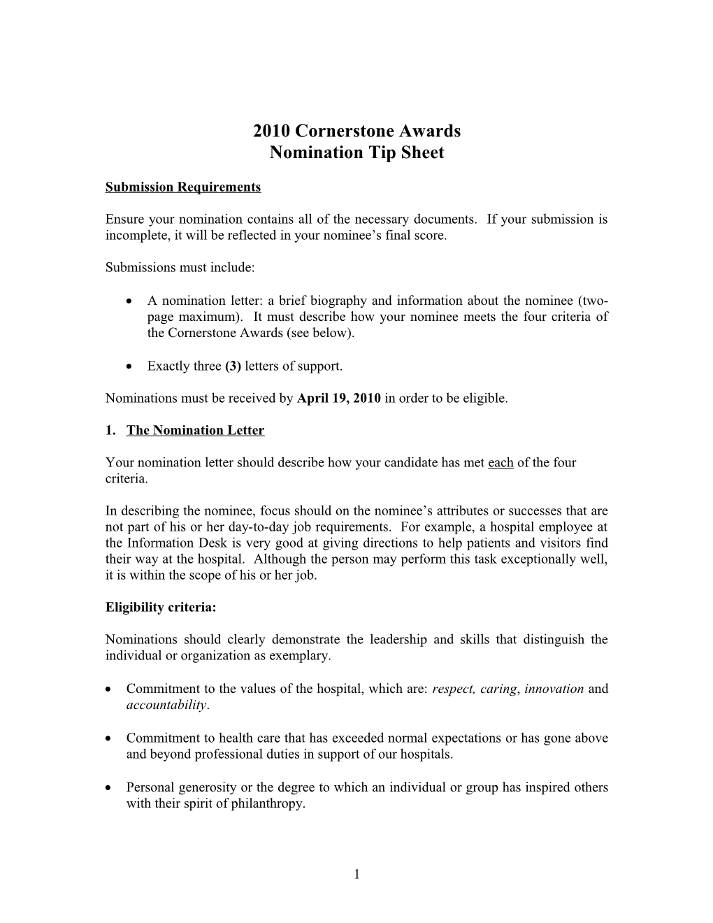 Cornerstone Award Nomination Submission Tip Sheet