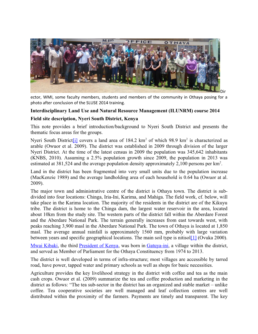 Interdisciplinary Land Use and Natural Resource Management (ILUNRM) Course 2014