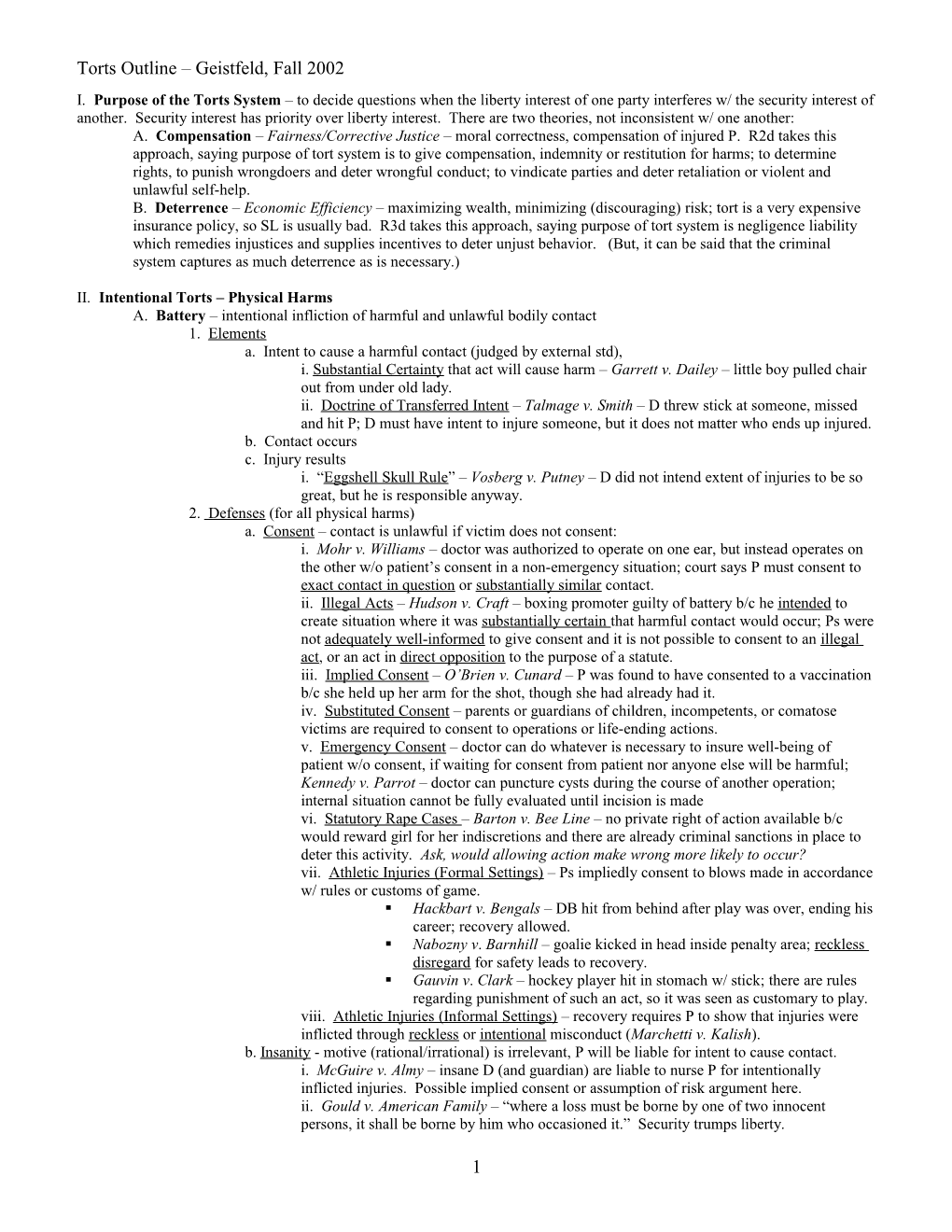 Torts Outline Geistfeld, Fall 2002