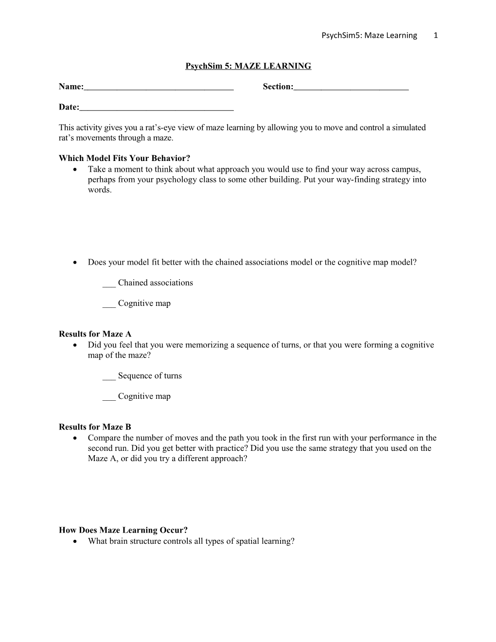 Psychsim 5: MAZE LEARNING