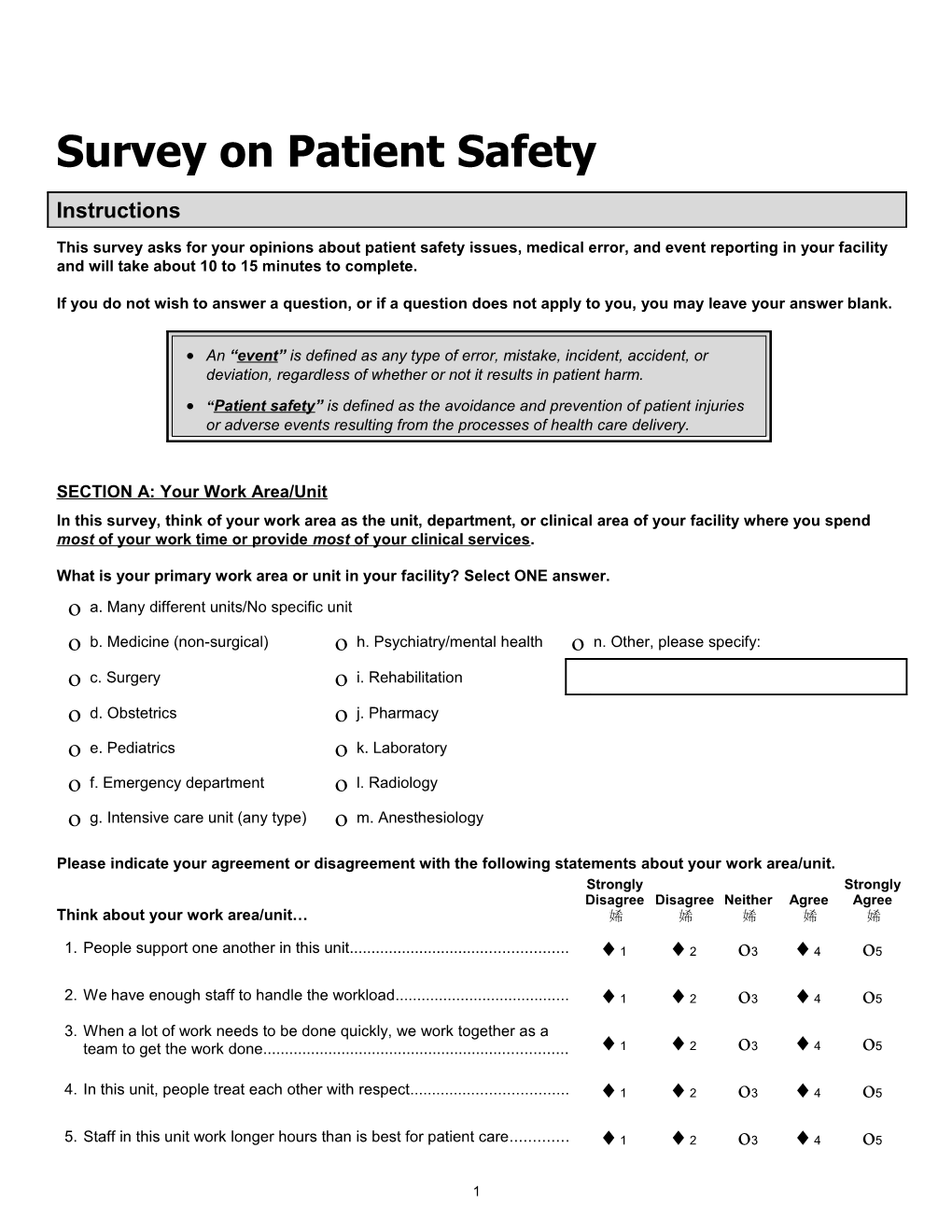 Survey on Patient Safety (Facility Version)