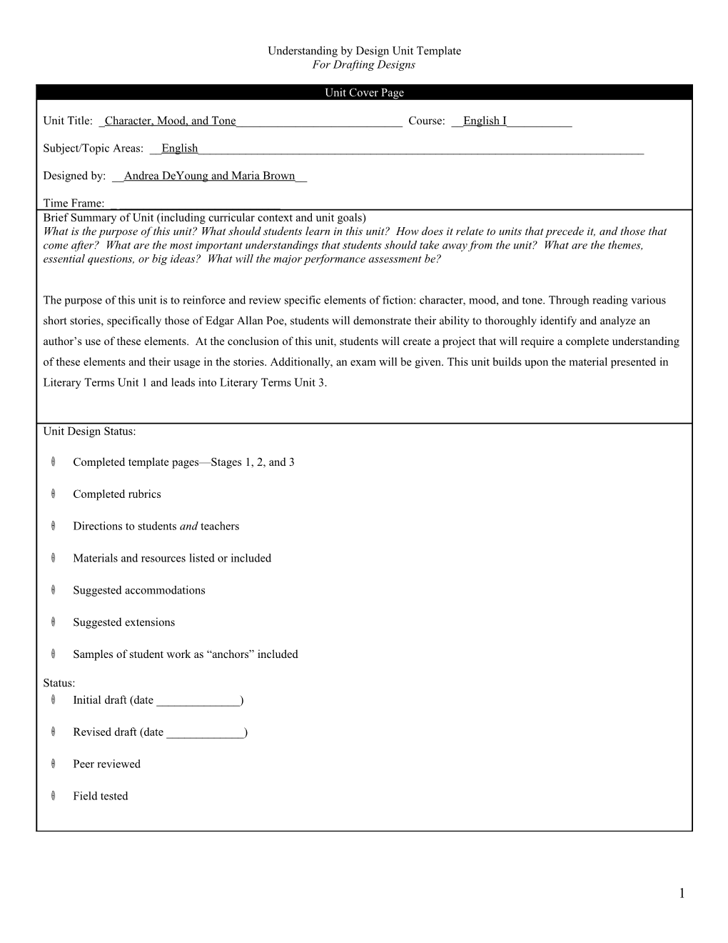 Understanding by Design Unit Template s14