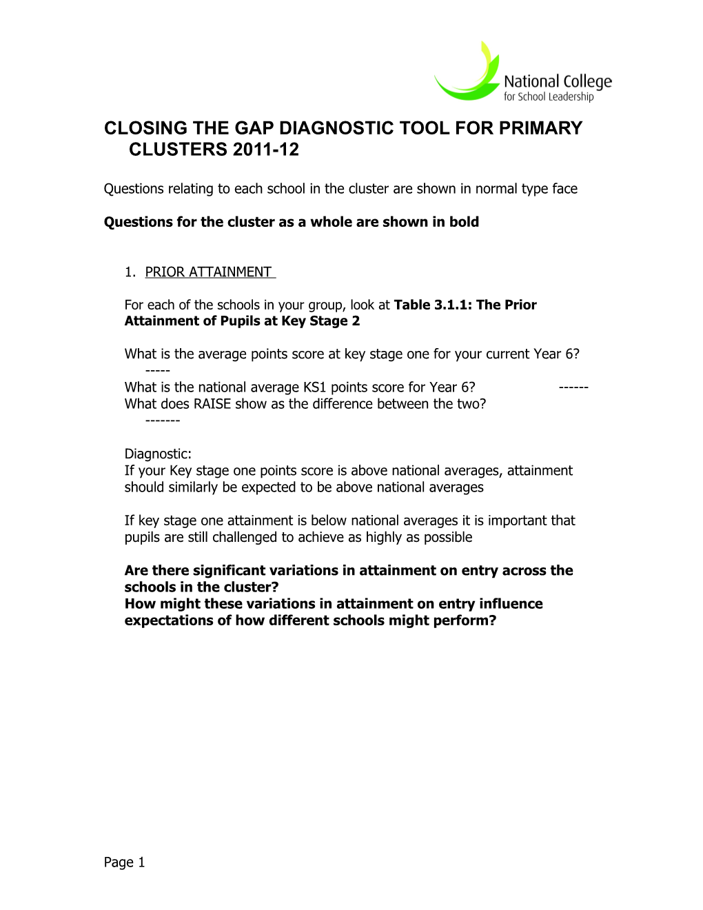 Closing the Gap Diagnostic Tool