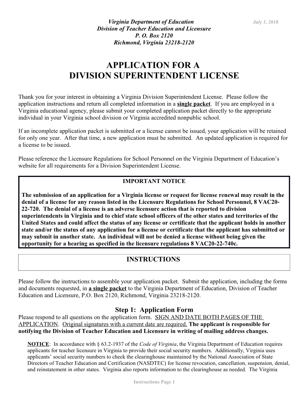 Division Superintendent Application Procedures